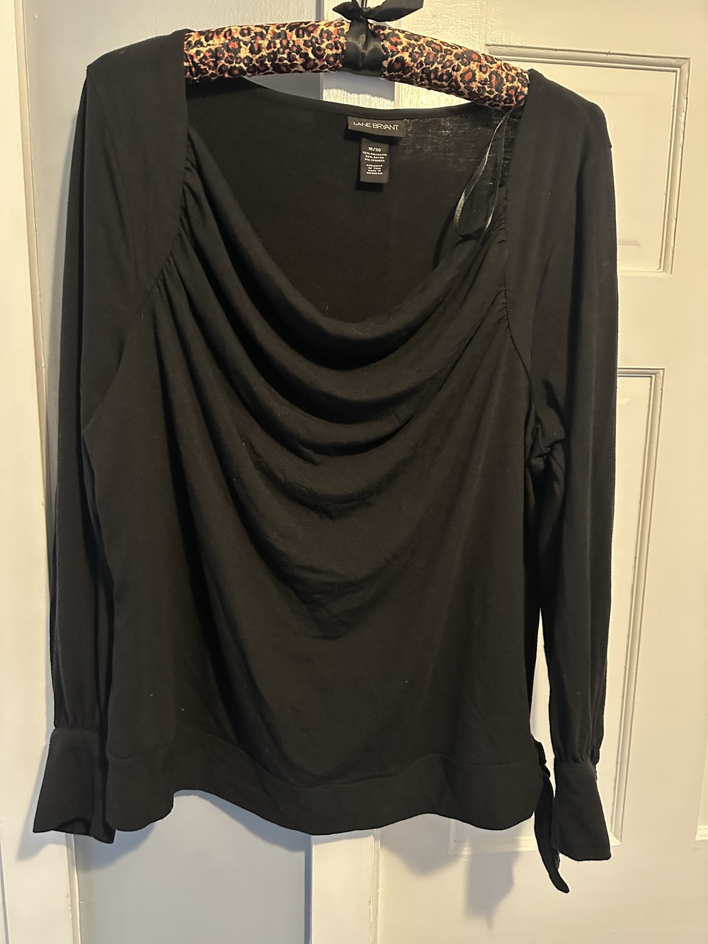 Lane Bryant Black Long-Sleeve Cowl Neck Top with Tie Cuffs 18/20